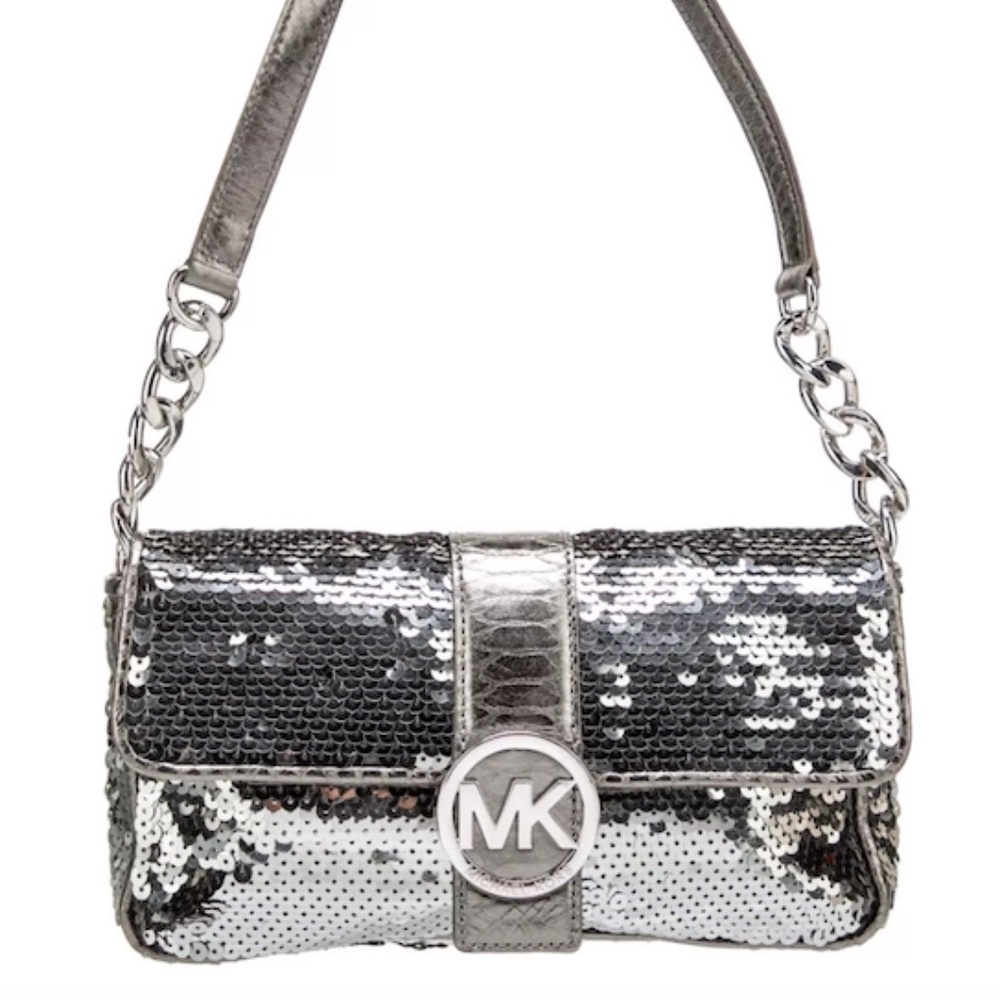 MICHAEL KORS Gunmetal/Dark Silver Sequin Purse